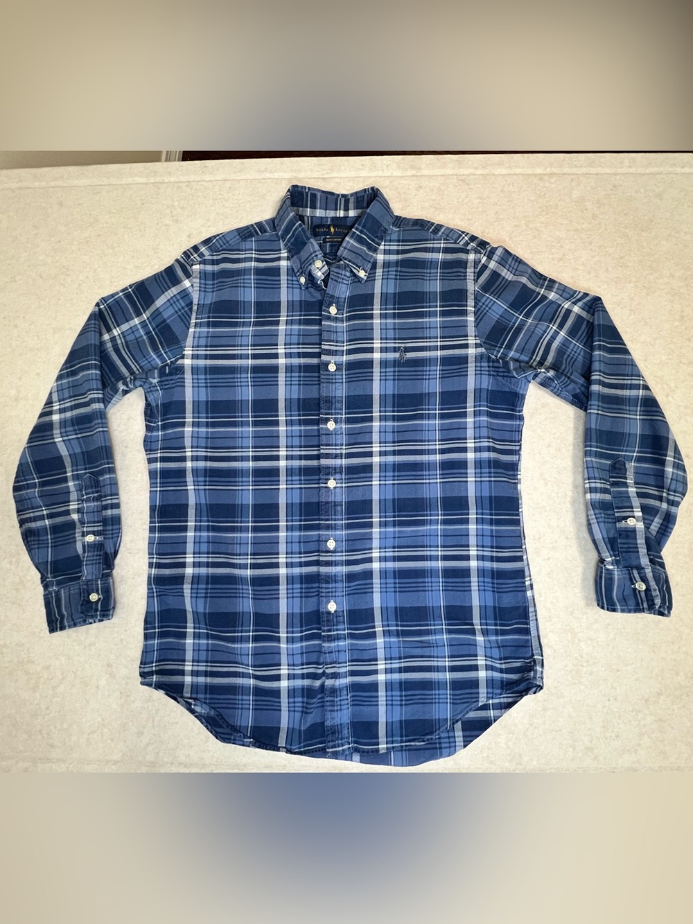 ✨ Polo Ralph Lauren Indigo Plaid Oxford Button Down Shirt Blue Size M✨